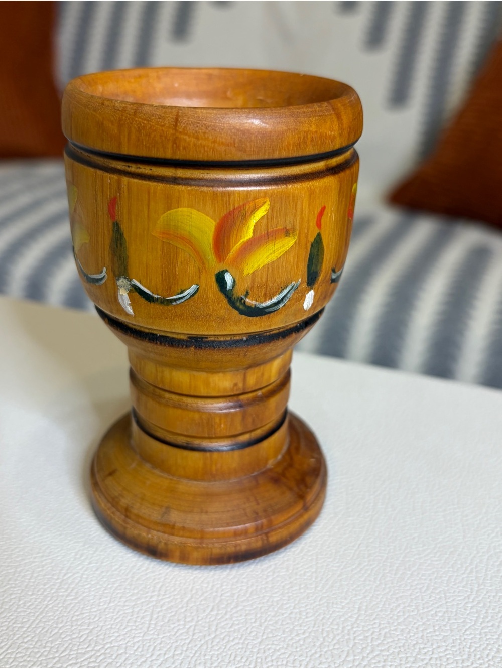 Vintage Wooden Hand Painted Decorative Candle Holder Yellow Floral